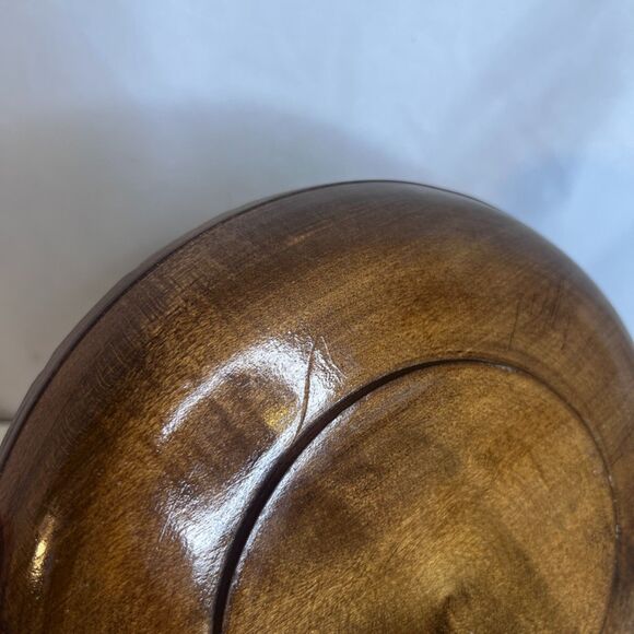 Hand Carved Decorative Wooden Shallow Bowl Folk Art Wall Decor Boho Bread Plate - Picture 9 of 10